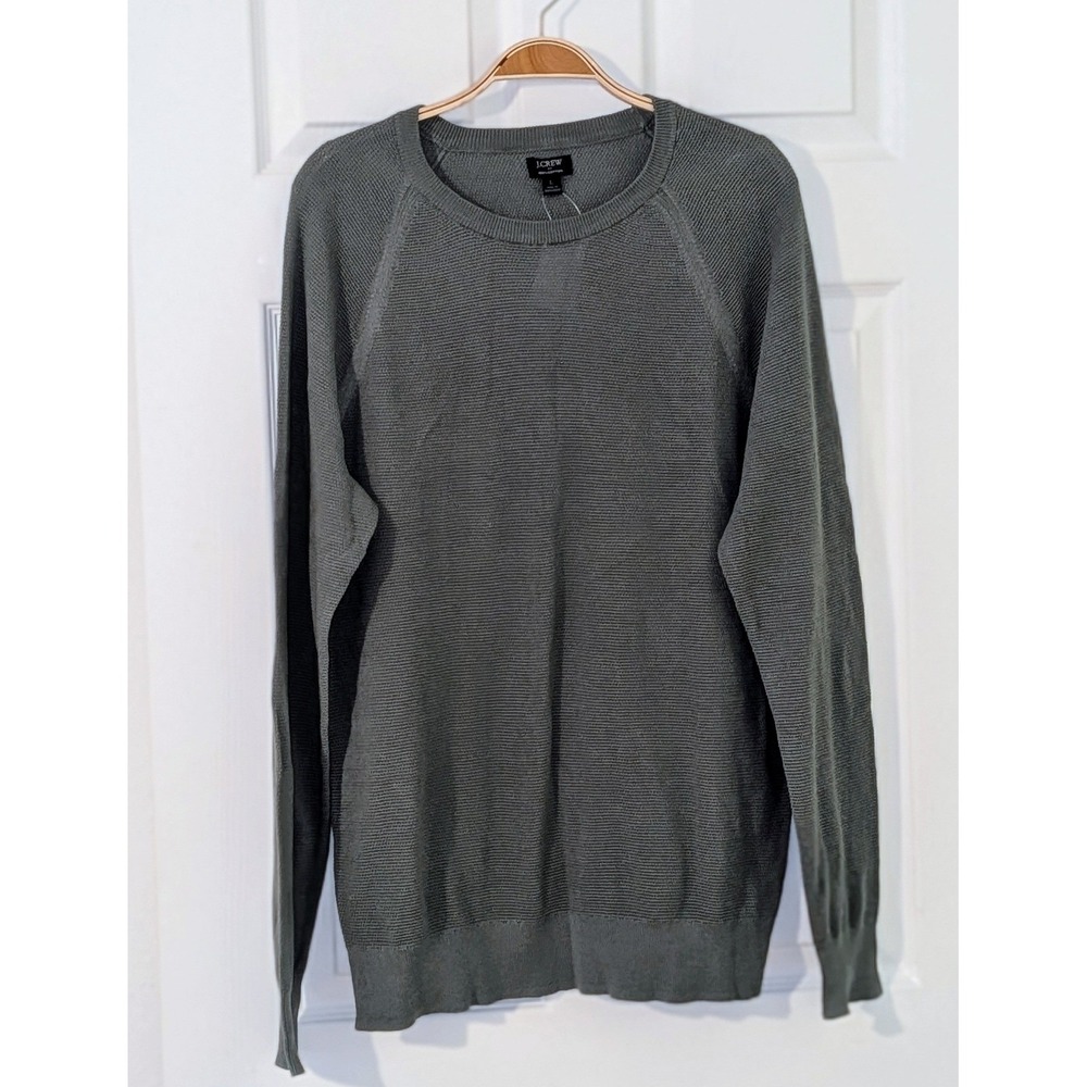 J. Crew Mens Green Cotton Long Sleeve Crew Neck Sweater Casual - Size L NWT $90